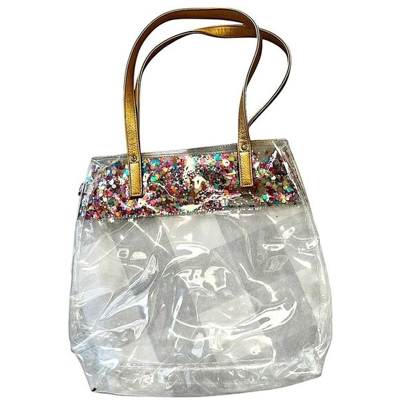 Packed Party Little Bit of Party Kids Tote Clear Confetti Glitter Gold Handles - Picture 4 of 7